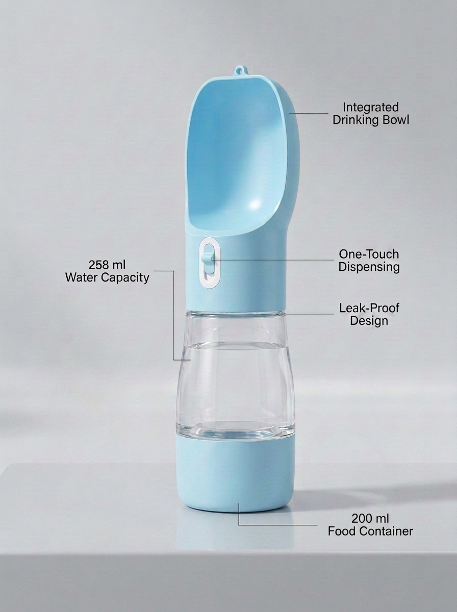 2-in-1 Premium Reiseflasche für Wasser &amp; Futter